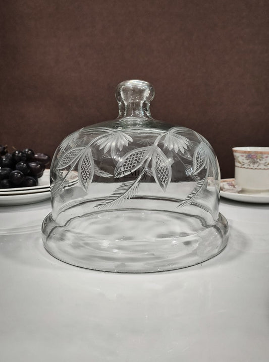 Glass Cake Dome With Glass Base & Cutting Design