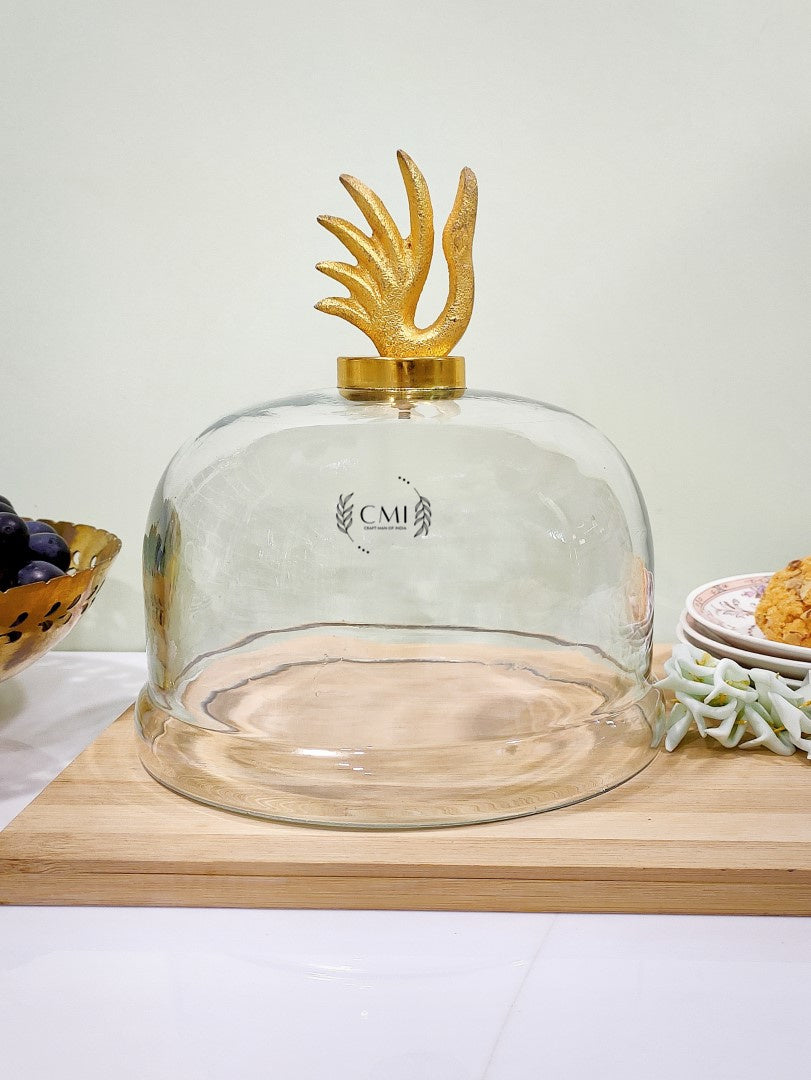 Glass Cake Dome With Glass Base & Swan Metal Knob