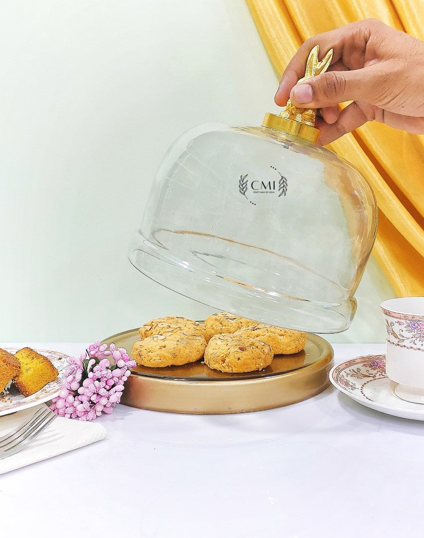 Glass Cake Dome With Glass Base & Metal Bunny Knob