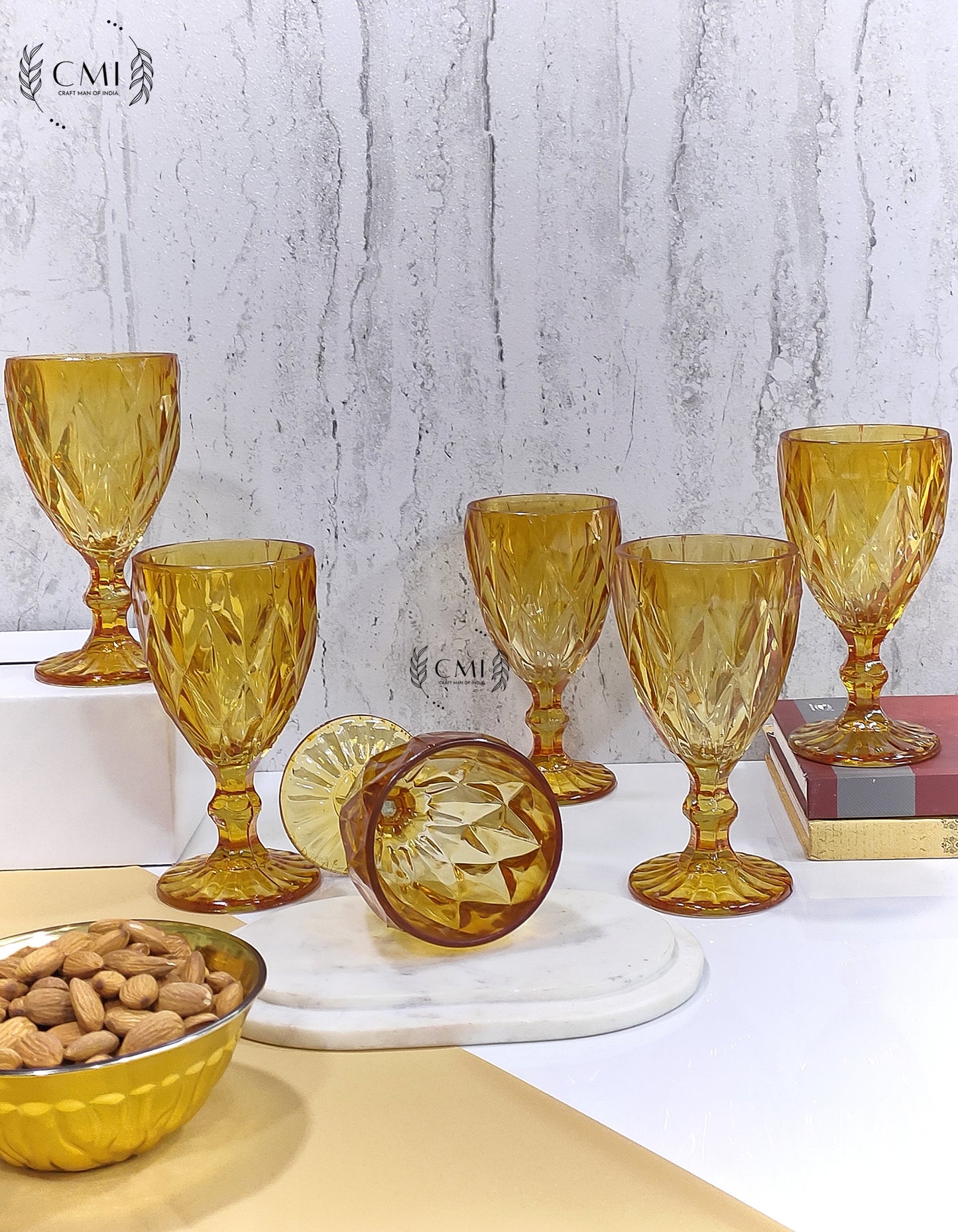 Red Wine Glass Plain Set - Gold