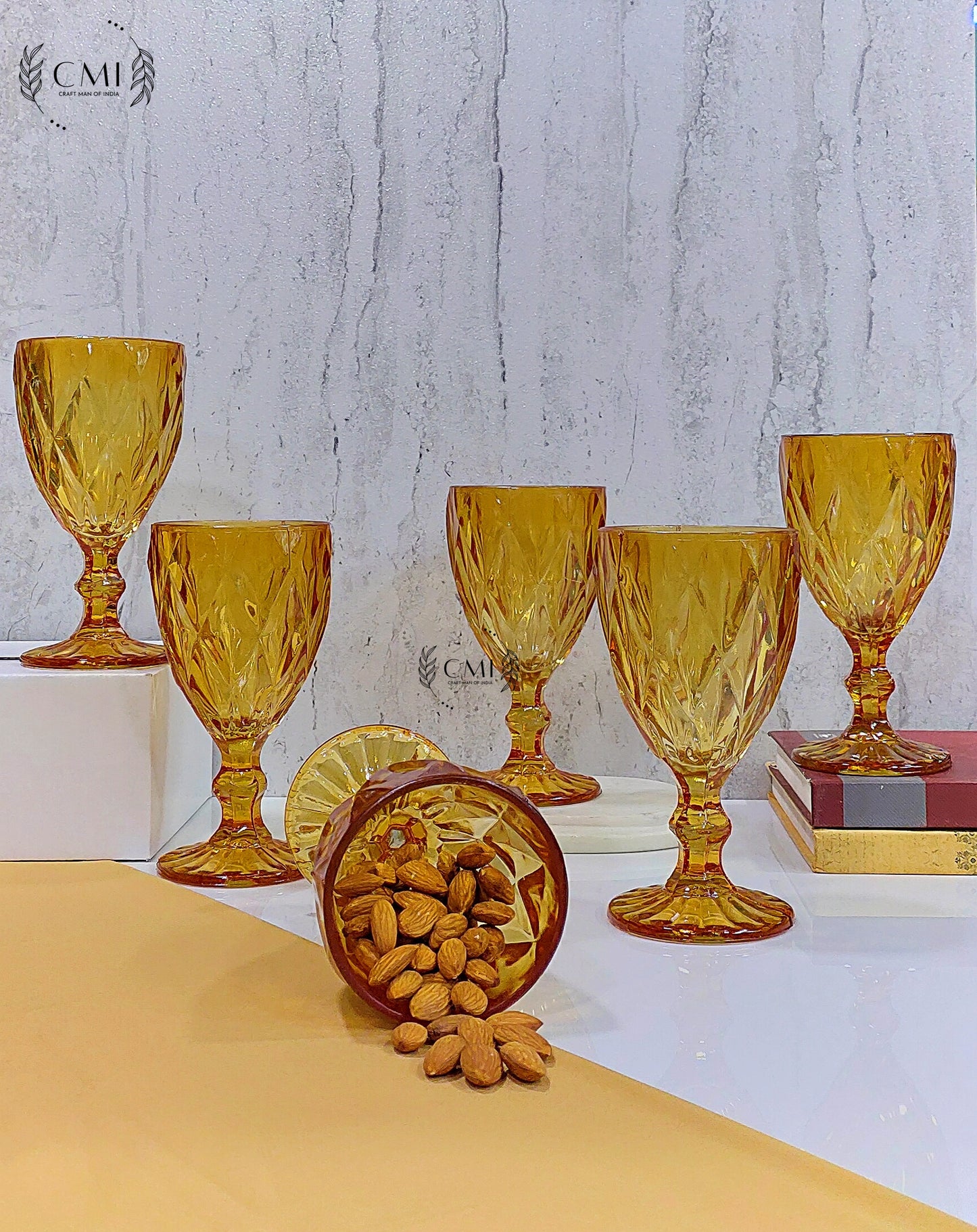Red Wine Glass Plain Set - Gold