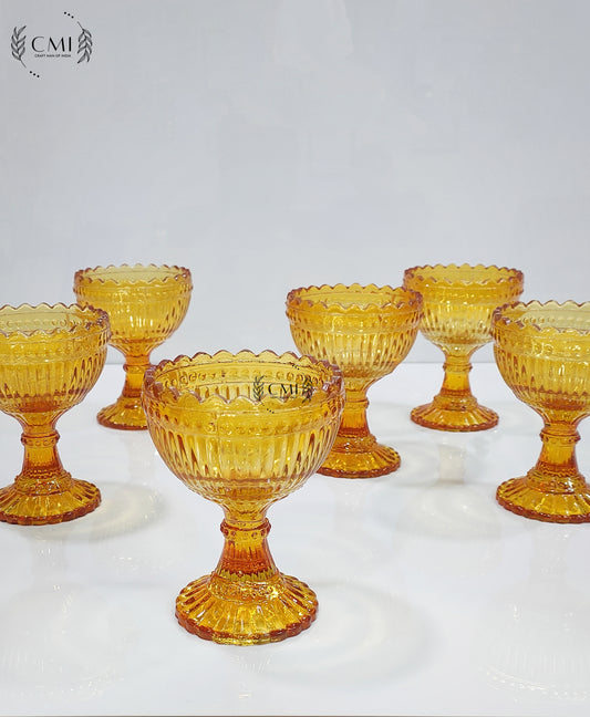 Designer Pedestal Glass Ribbed Gold
