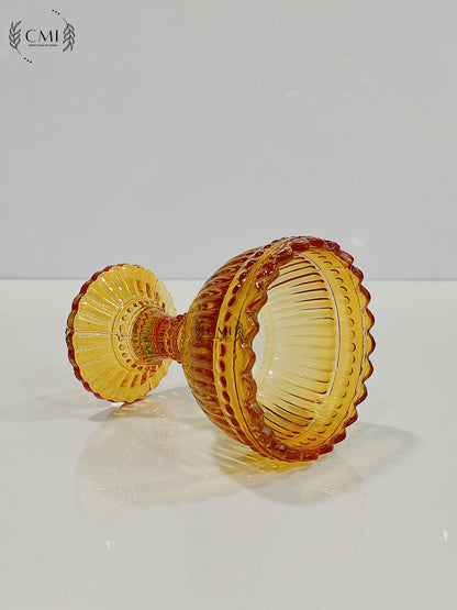 Designer Pedestal Glass Ribbed Gold