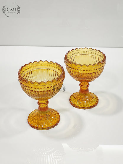 Designer Pedestal Glass Ribbed Gold