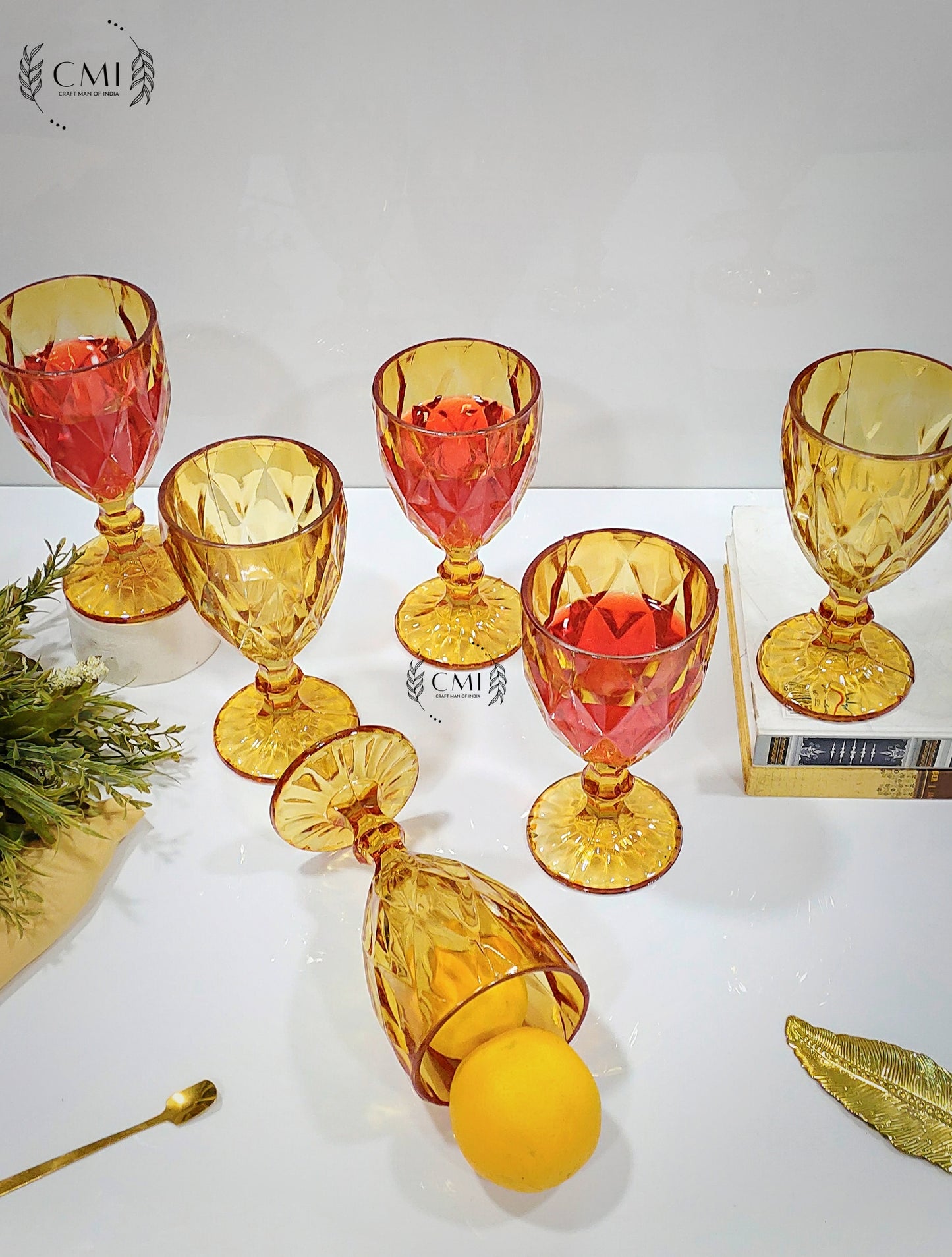 Red Wine Glass Plain Set - Gold
