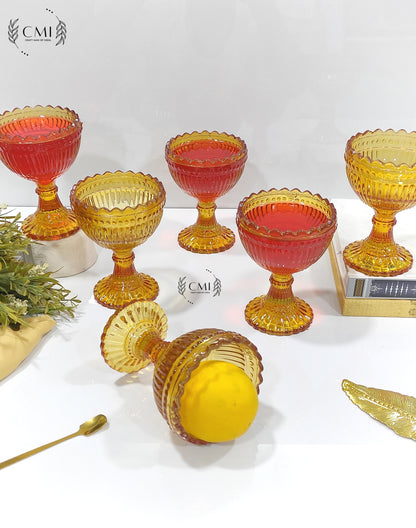 Designer Pedestal Glass Ribbed Gold