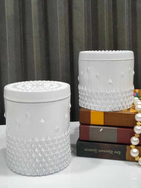 Half Daimond Candy White Glass Jar