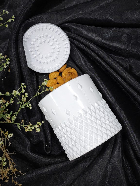 Half Daimond Candy White Glass Jar