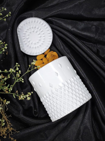 Half Daimond Candy White Glass Jar