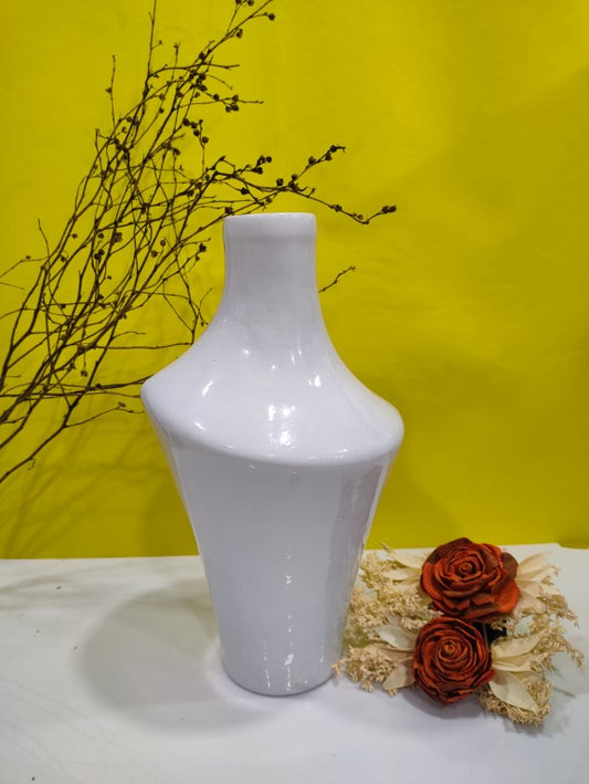 One Sided Bottel Glass Vase White