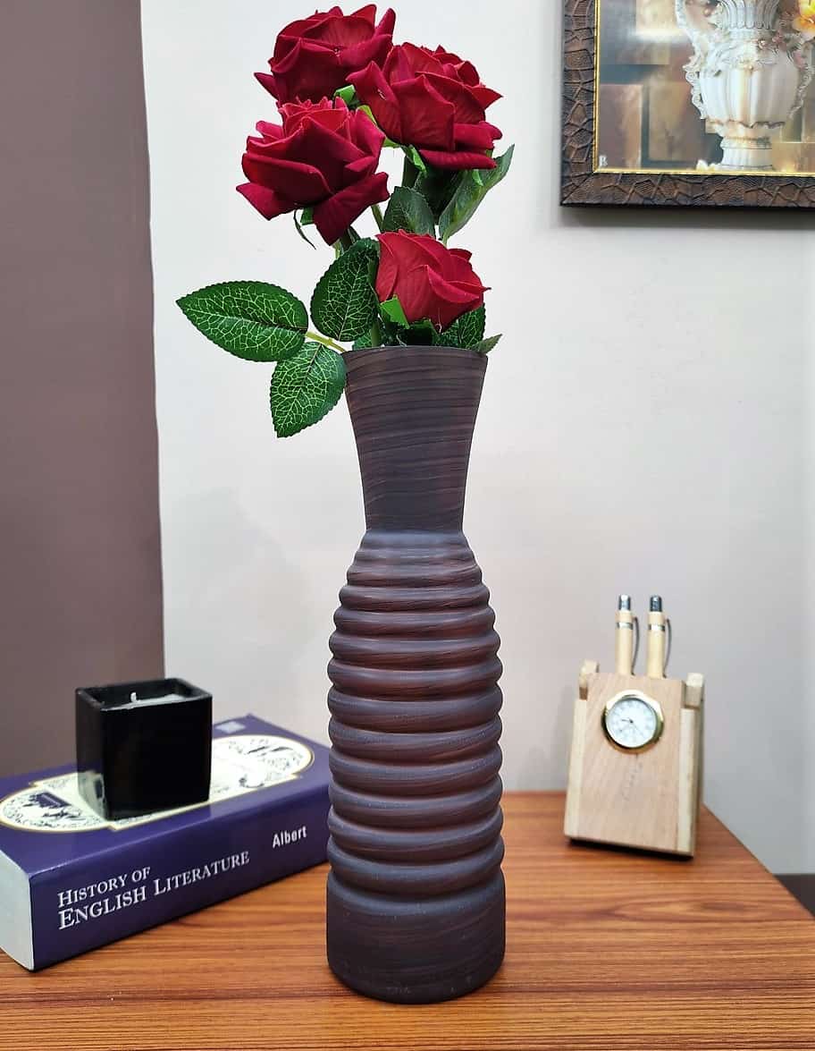 Wooden Finish Vase Ring Shape Set of 2