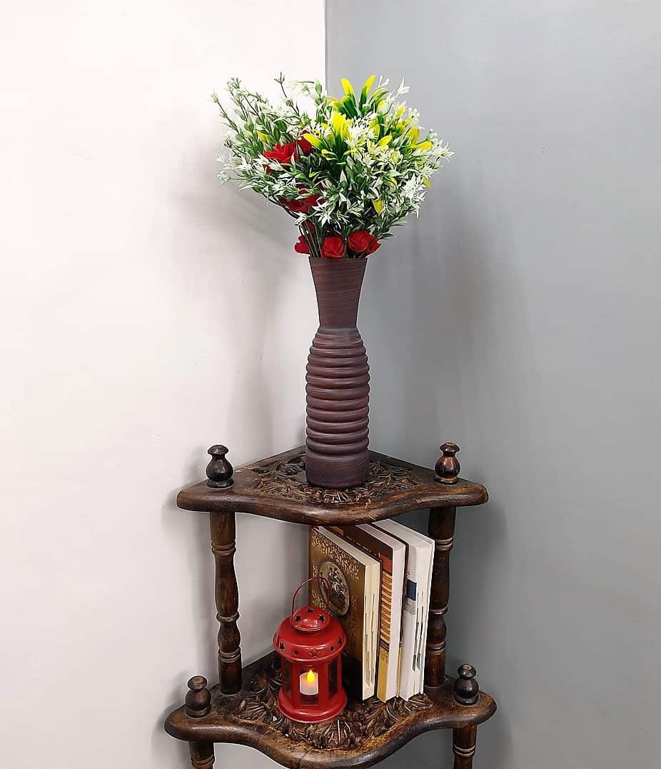 Wooden Finish Vase Ring Shape Set of 2