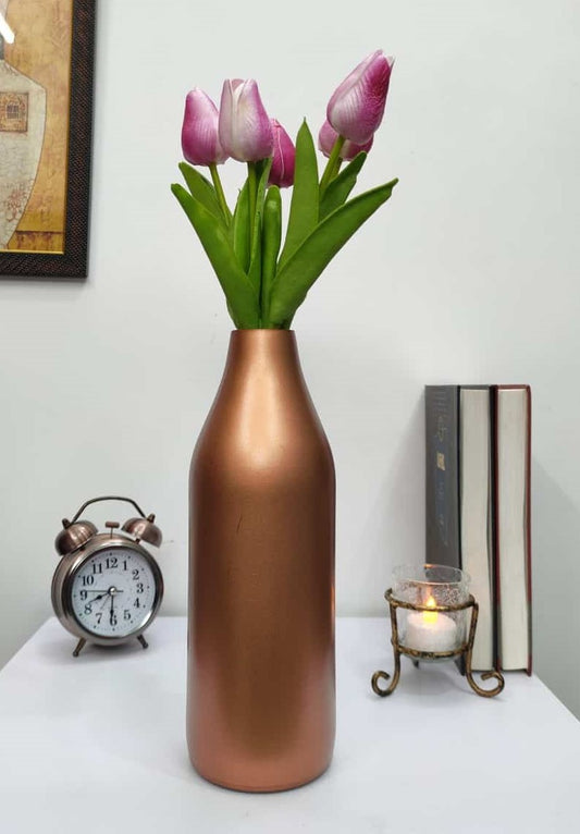 Bottle Glass Vase Set of 2  Copper Finish