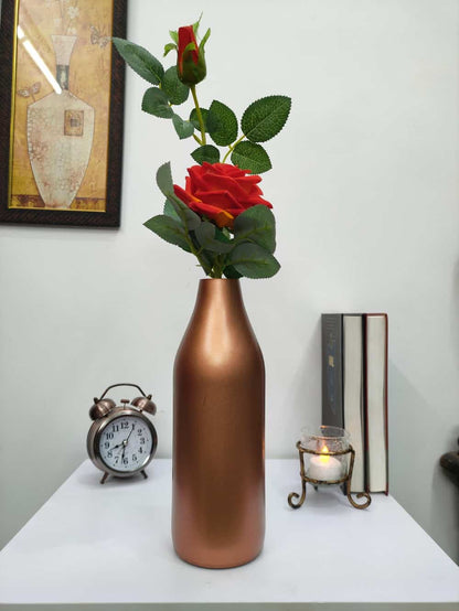 Bottle Glass Vase Set of 2  Copper Finish