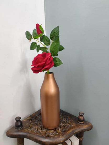 Bottle Glass Vase Set of 2  Copper Finish