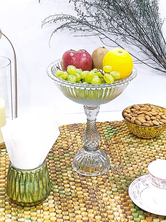 Pedestal  Ribbed Dotted Glass Bowl 9"