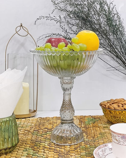 Pedestal  Ribbed Dotted Glass Bowl 9"