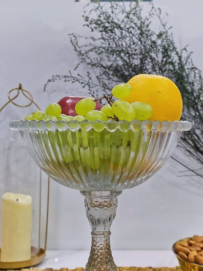 Pedestal  Ribbed Dotted Glass Bowl 9"