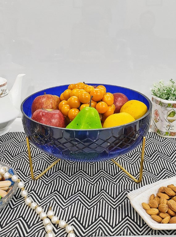 Green Glass Bowl With Metal Stand 10 Inch