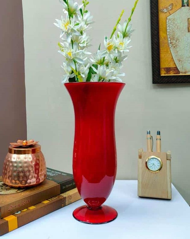 Glass Designer Vase ( Peach, Red )