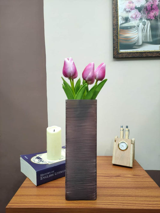 Sqaure Glass Vase Gold Wooden Finish