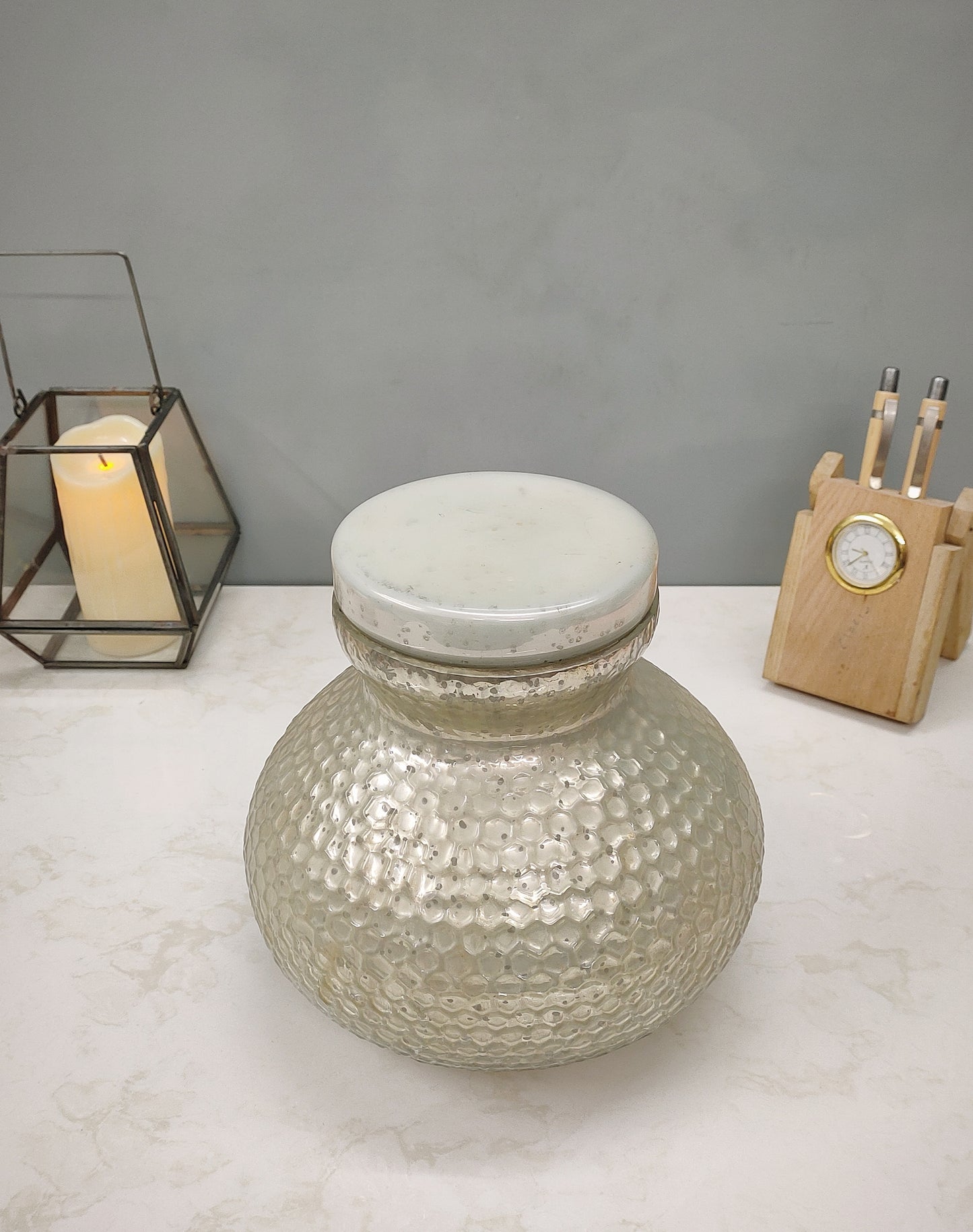 Glass Hexe Finish Jar Silver and Gold - Craft Man of India