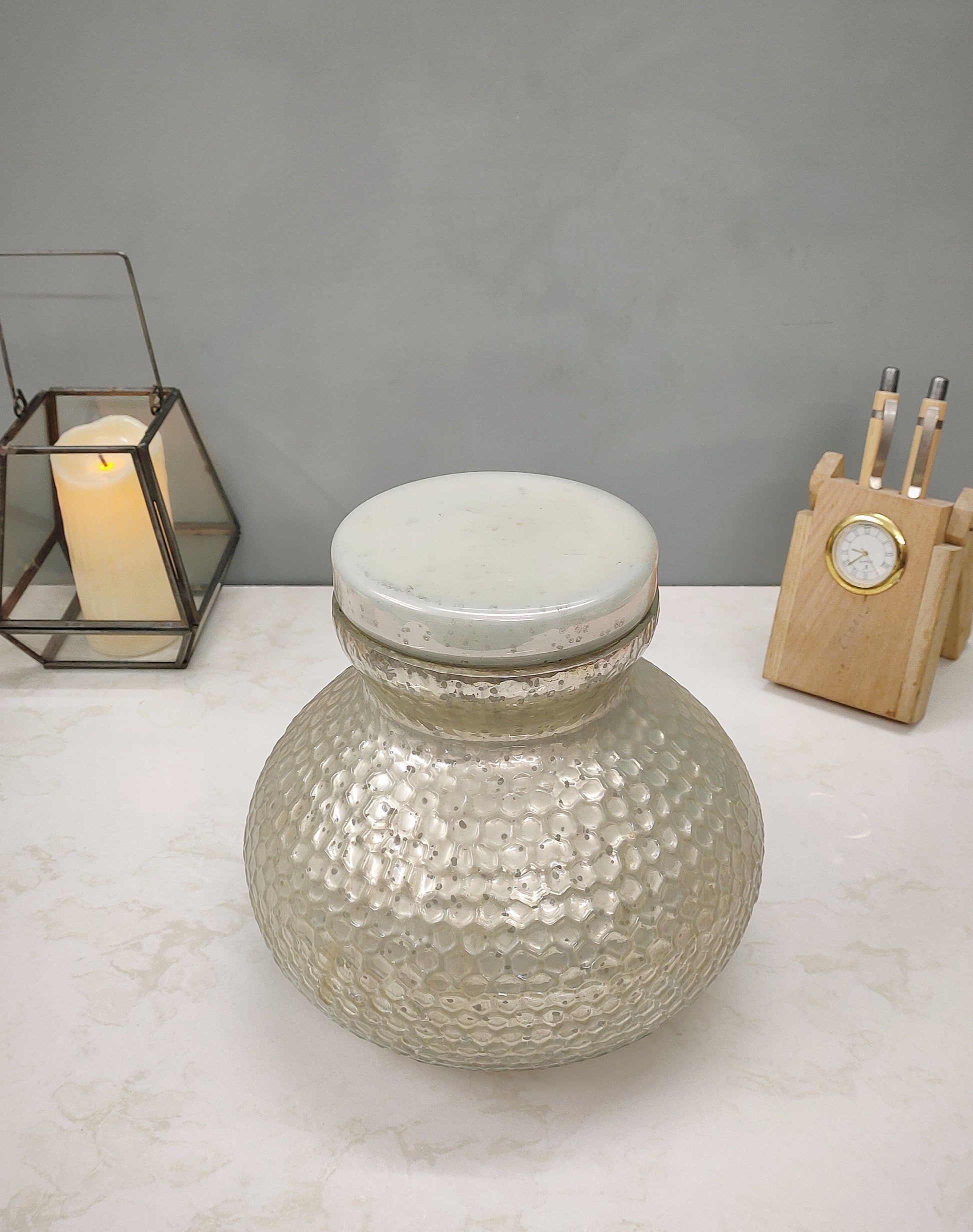 Glass Hexe Finish Jar Silver and Gold - Craft Man of India
