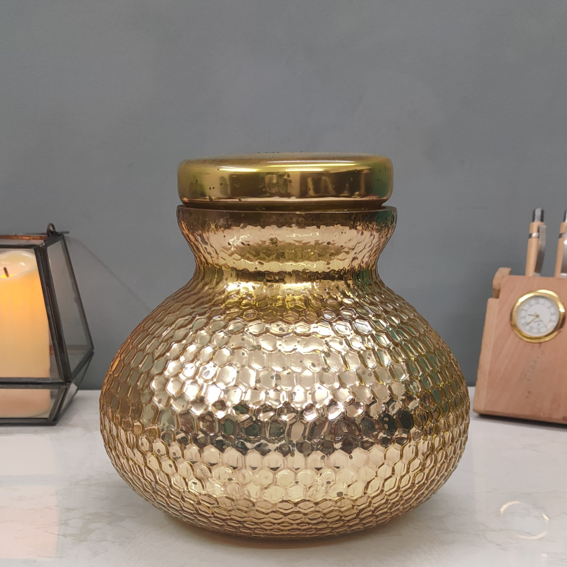 Glass Hexe Finish Jar Silver and Gold - Craft Man of India