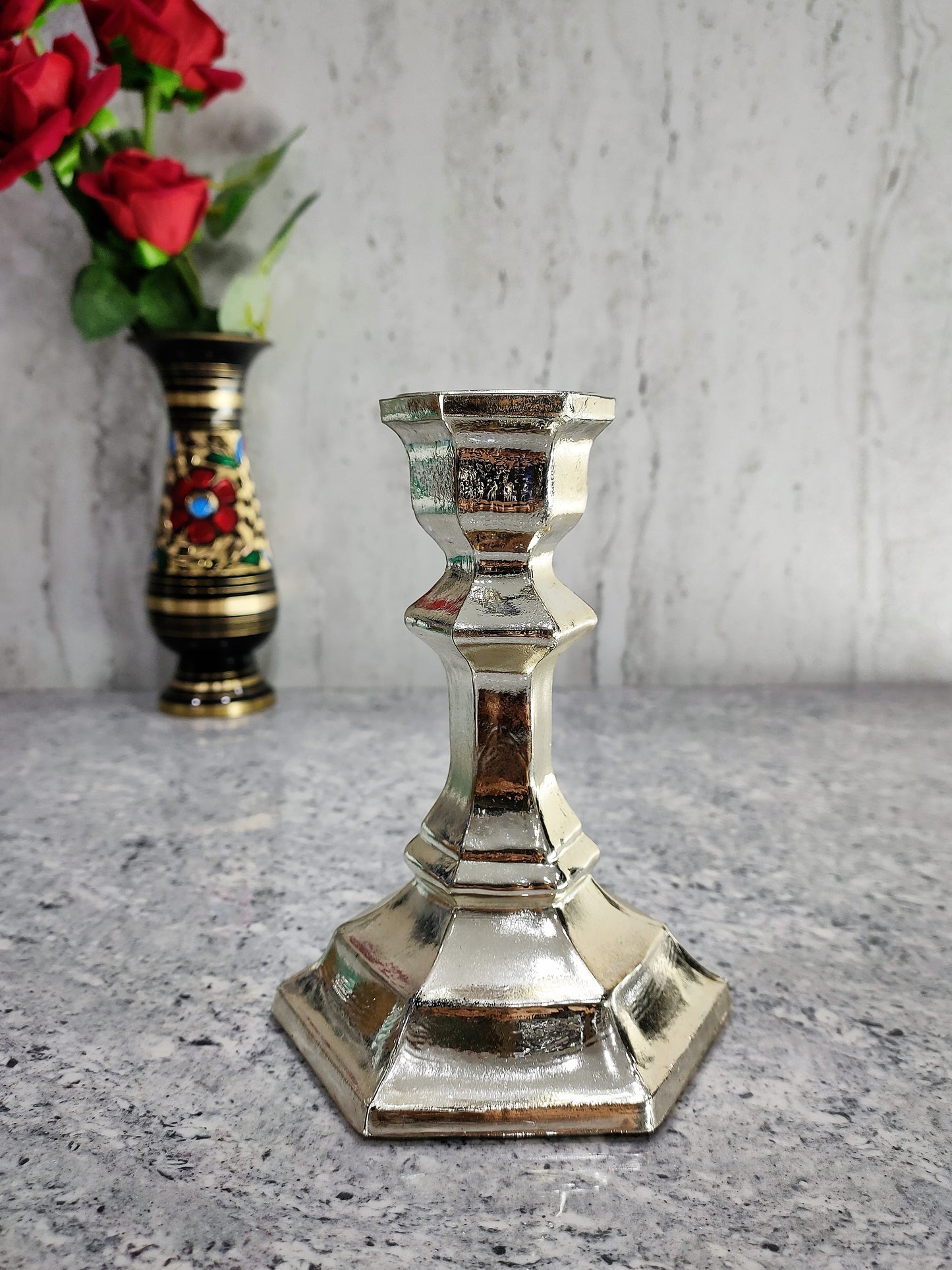 Zoxxy Silver Pillar Candle Holder Set of 2