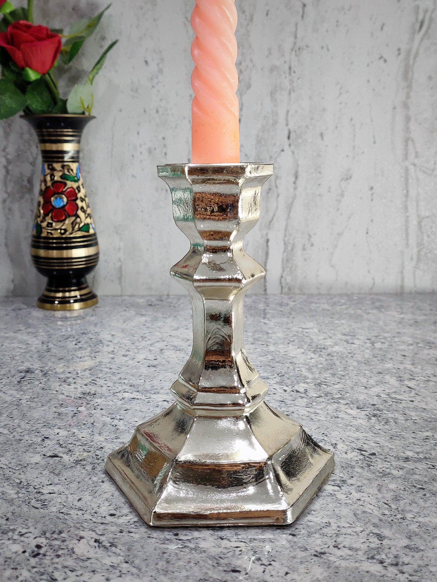Zoxxy Silver Pillar Candle Holder Set of 2