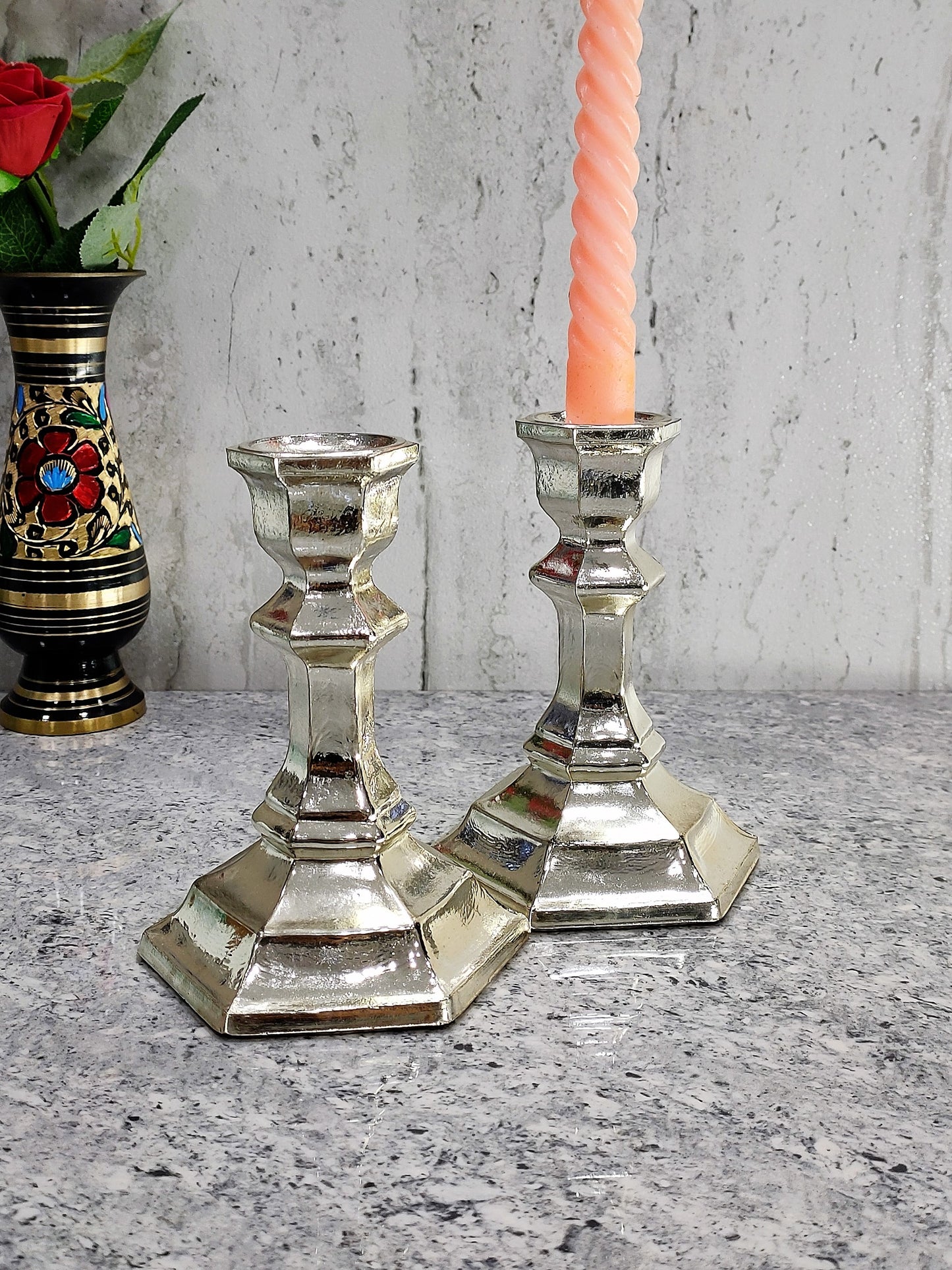 Zoxxy Silver Pillar Candle Holder Set of 2