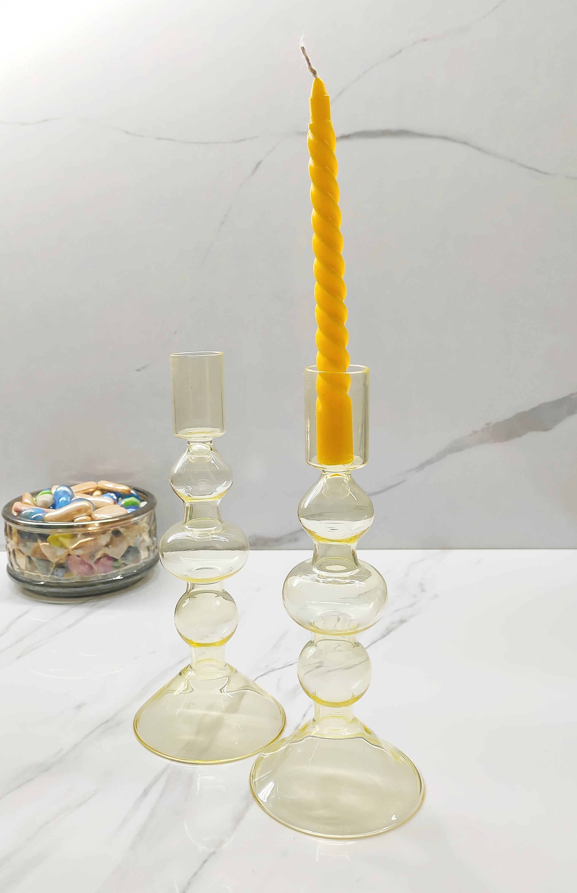 Pillar Candle Holder Stick Yellow Set of 2 - Craft Man of India