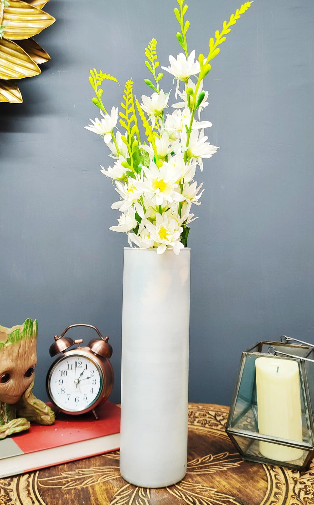 Pearl White Cylinder Glass Vases Set of 2