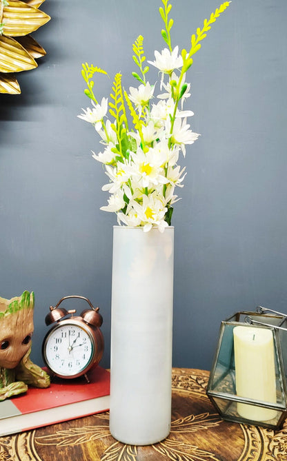 Pearl White Cylinder Glass Vases Set of 2