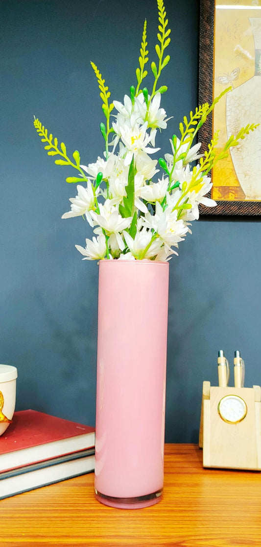 Pink Blue Cylinder Glass Vases Set of 2