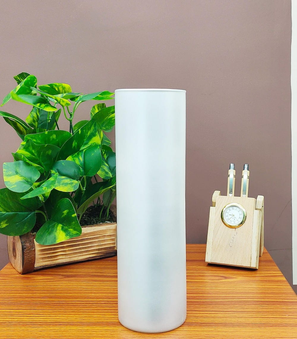 Pearl White Cylinder Glass Vases Set of 2