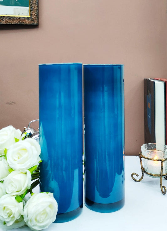 Opal Blue Cylinder Glass Vases Set of 2