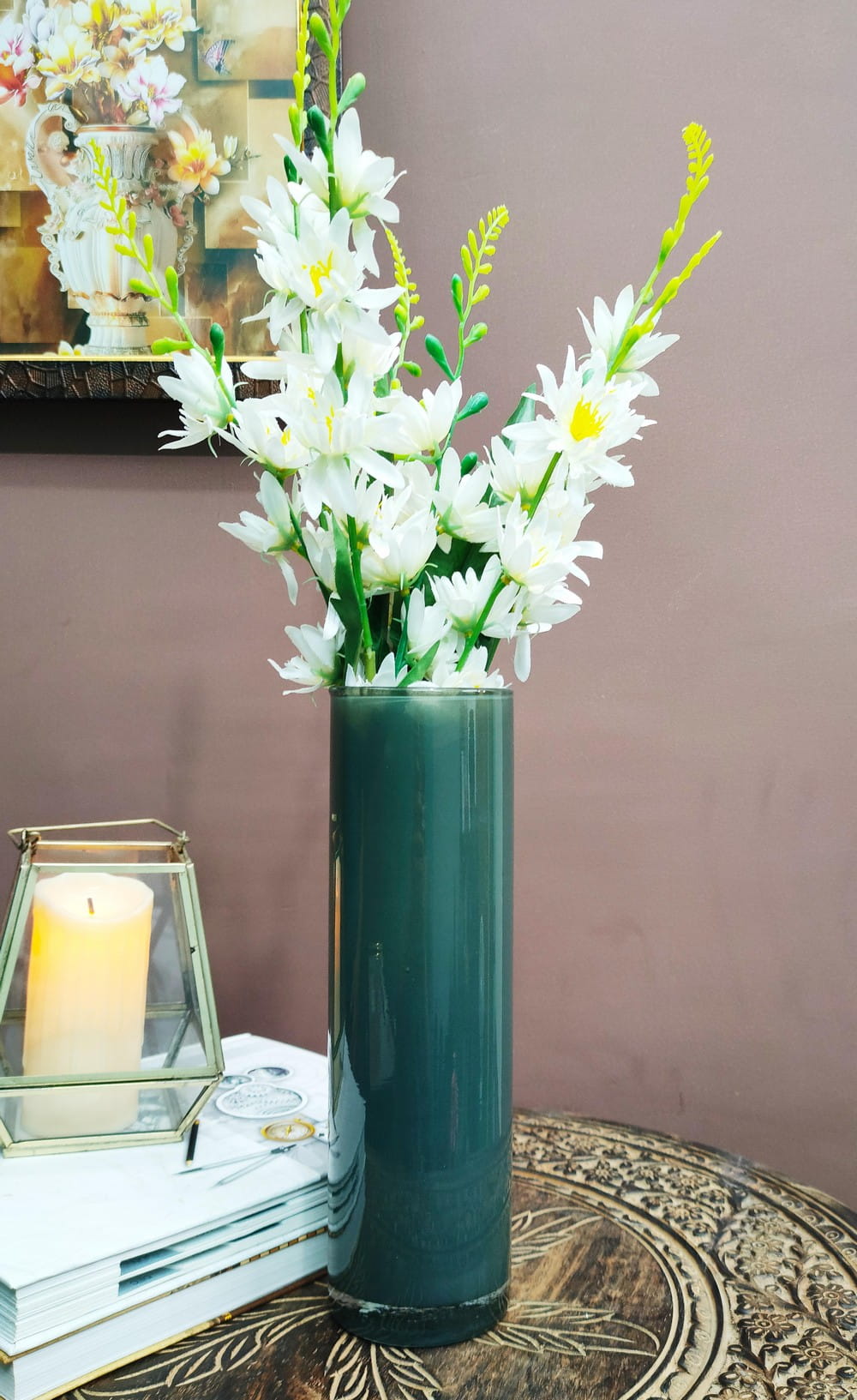 Dark Cyan Cylinder Glass Vases Set of 2