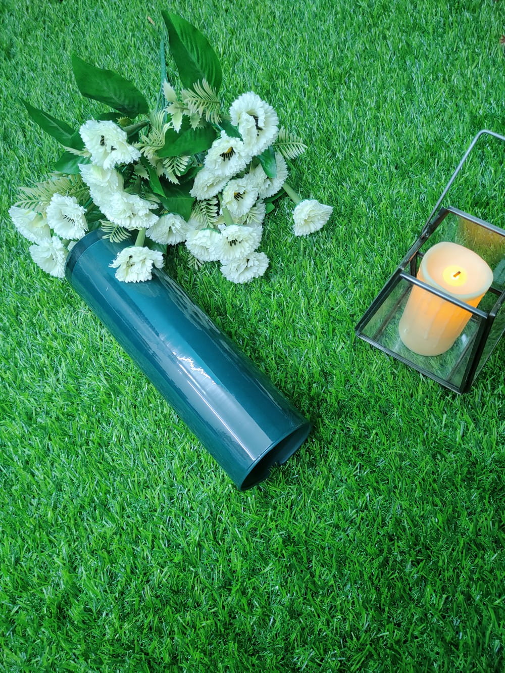 Dark Cyan Cylinder Glass Vases Set of 2