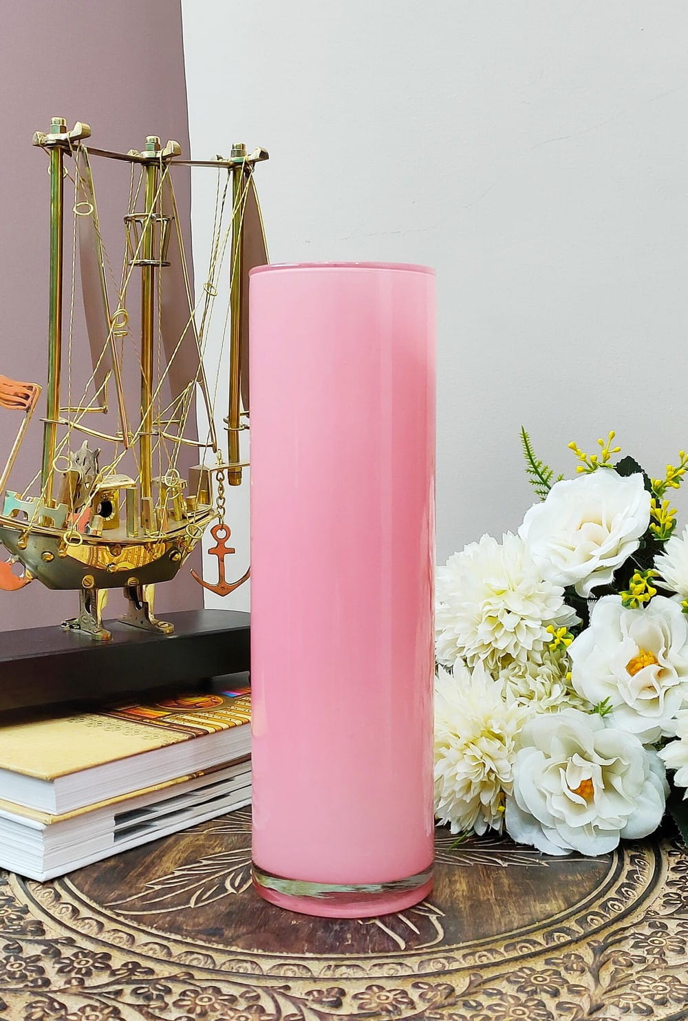 Pink Blue Cylinder Glass Vases Set of 2