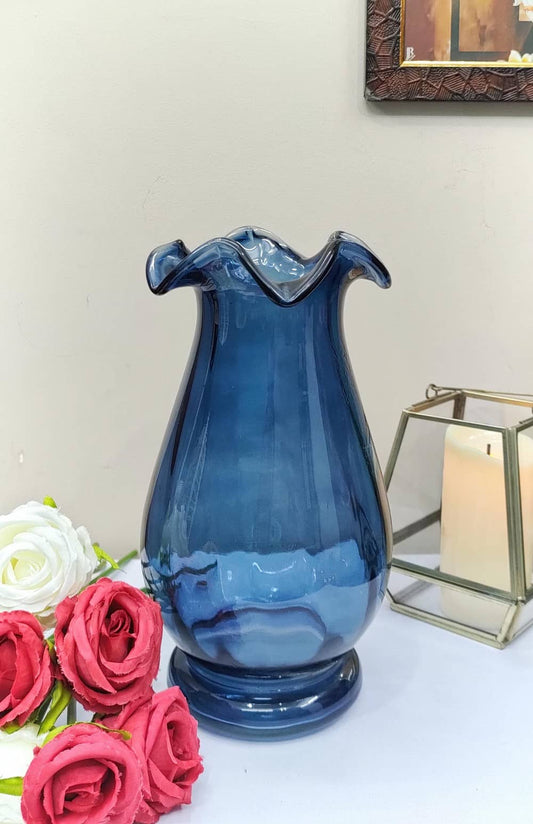 Glass Fenton Vase Shaded Dark Blue