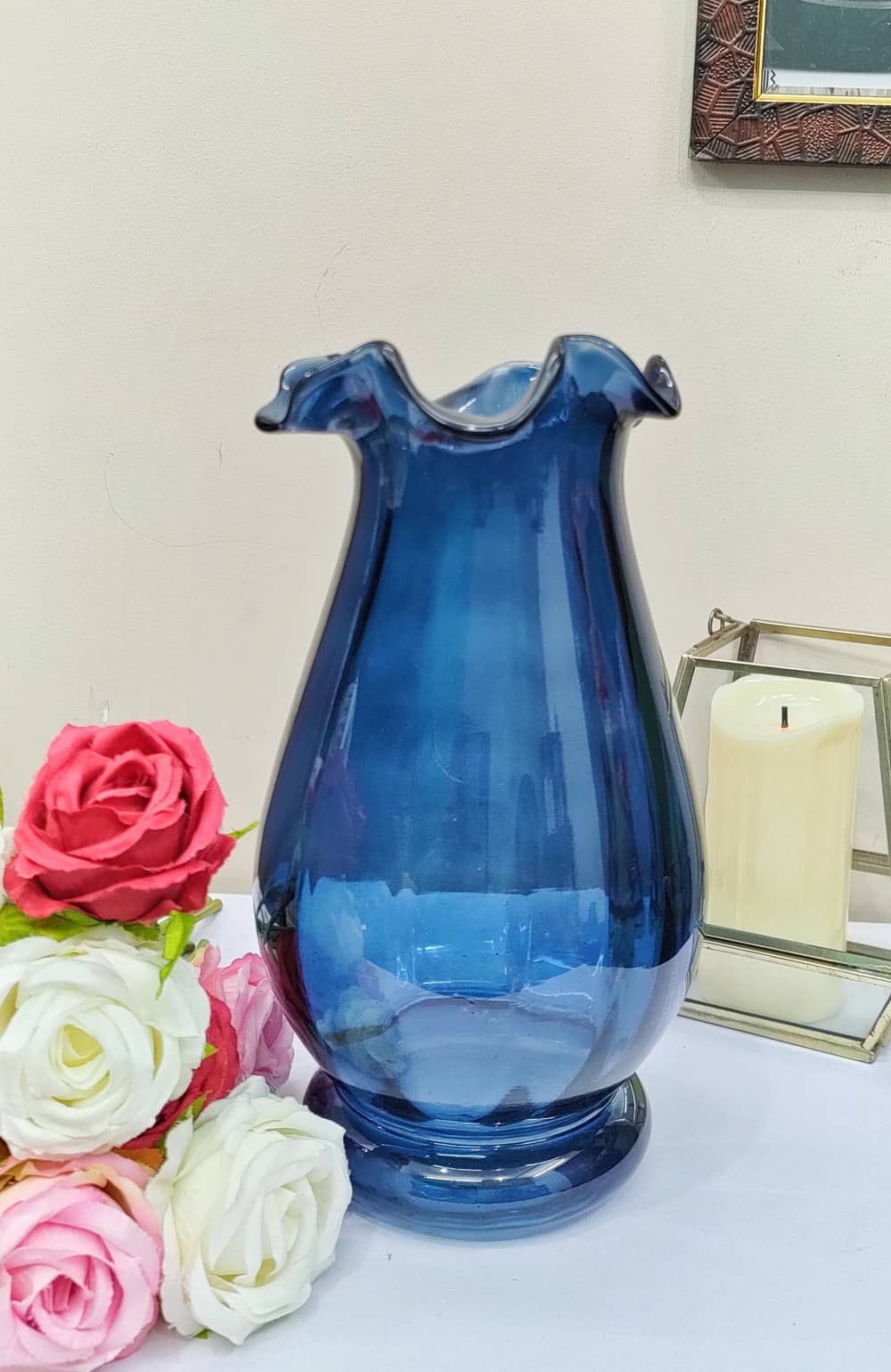Glass Fenton Vase Shaded Dark Blue