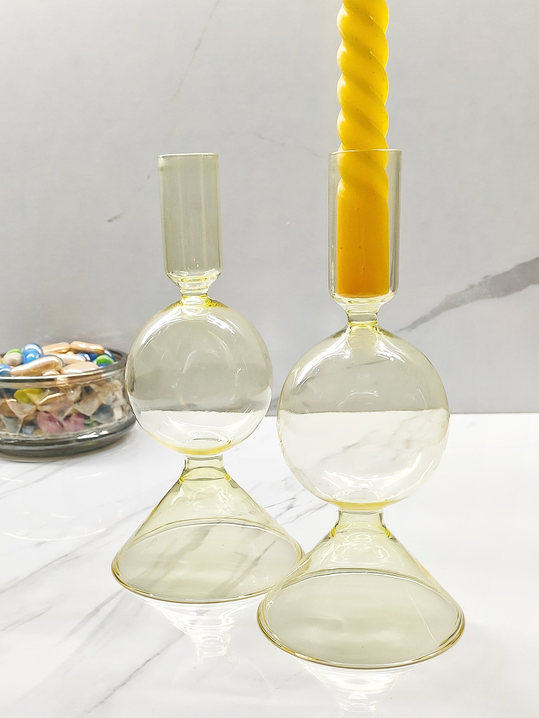 Pillar Candle Holder Stick Yellow Set of 2 - Craft Man of India