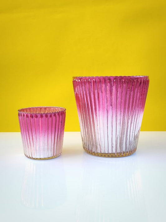 Ribbed Votive Candle Holder Two Tone Pink & Silver