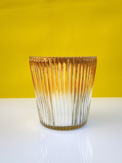 Ribbed Votive Candle Holder Two Tone Tan & Silver