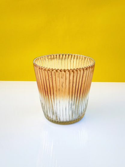 Ribbed Votive Candle Holder Two Tone Tan & Silver