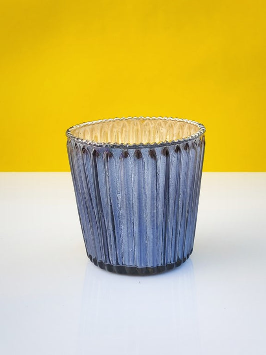 Samll Ribbed Votive Candle Holder Two Tone Denim Color