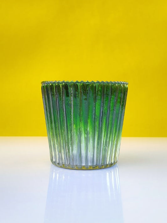 Samll Ribbed Votive Candle Holder Two Forest Green