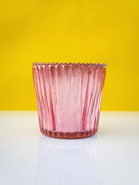 Samll Ribbed Votive Candle Holder Two Pink Metallic