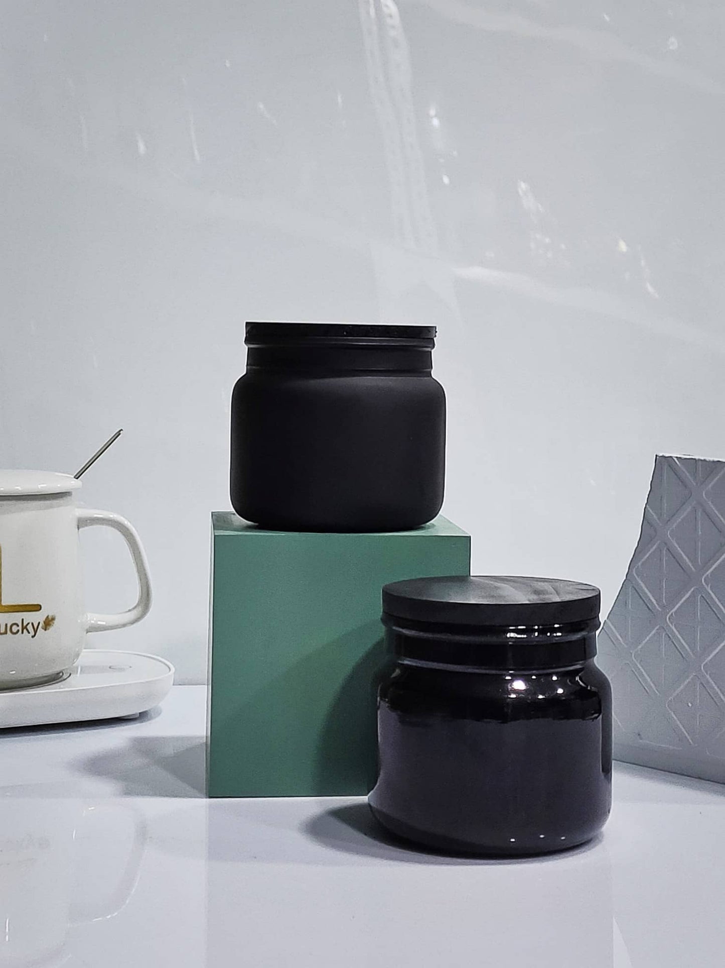 Black Glass Jar Set of 2